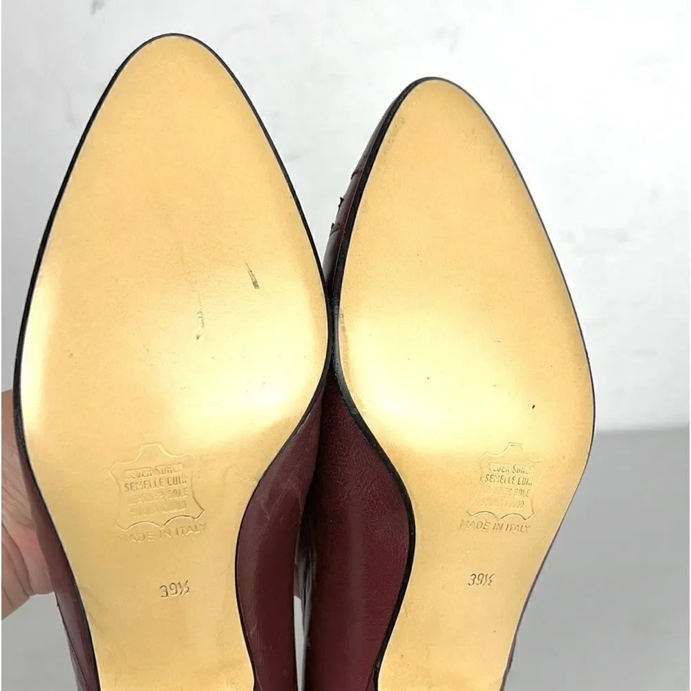NWOB GALO Italy Classic Leather Burgundy Heels Pumps Shoes size 39 1/2 US 8,5